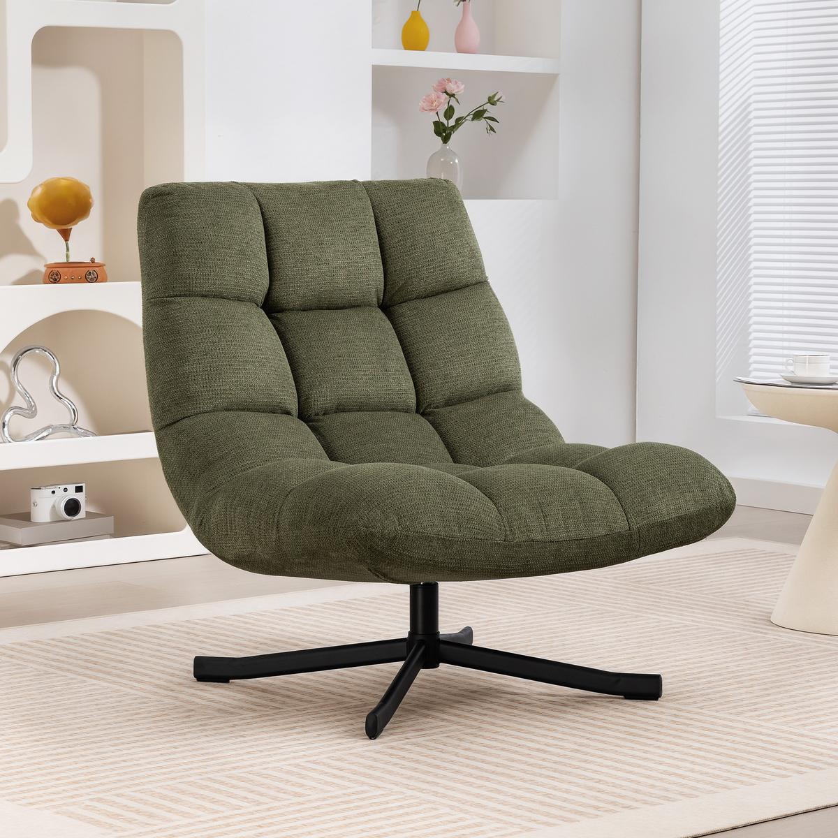 RELAXSESSEL Drehbar mit breiter Sitzfläche Chenille-Optik Grün - Schwarz/Grün, Textil/Metall (75/90/95cm) - HOMCOM
