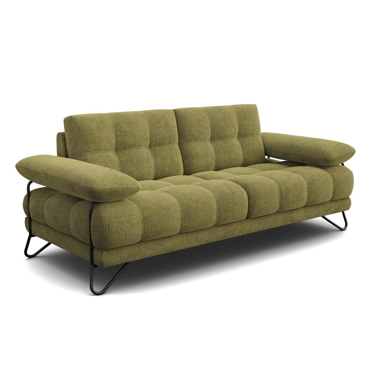 SOFA BUBBARA 2,5-Sitzer, olivgrün - Schwarz/Olivgrün, Holz/Textil (215/87/96cm) - Wozimo