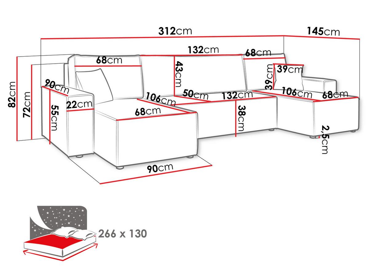 WOHNLANDSCHAFT Karl U - Creme/Schwarz, Holz/Kunststoff (312/82/145cm) - MIRJAN24