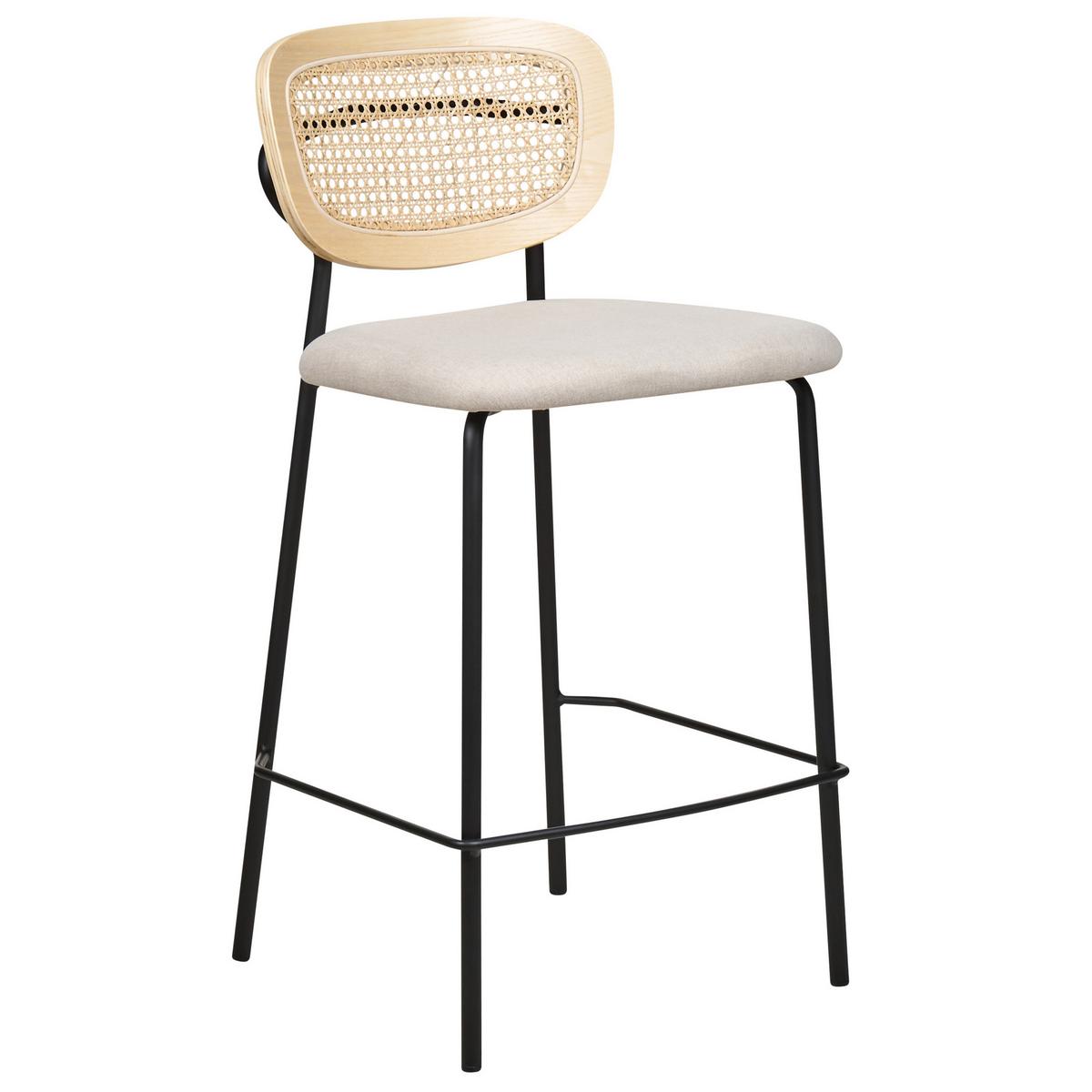 BARSTUHL 2er-Set Rattan/Metall hellbeige Mayetta - Beige/Schwarz, Textil (45/90/43cm) - Beliani