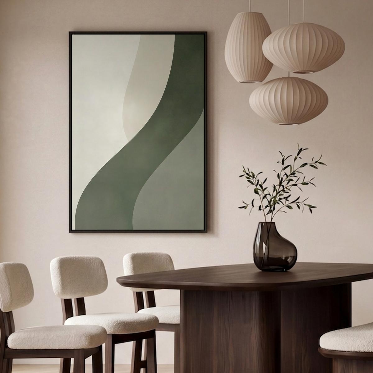 LEINWAND Bilder mit Rahmen - Japandi - Grün - Abstrakt - Modern - 80x120 - Salbeigrün, Textil (80/120cm) - MuchoWow