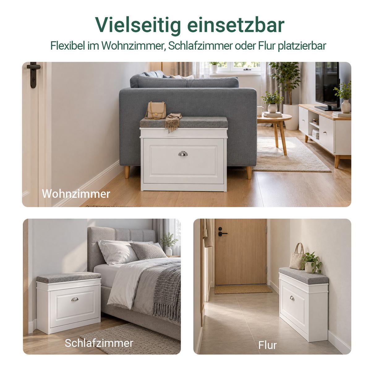 SCHUHBANK Weiß - Weiß, Holzwerkstoff (60/51/24cm) - SoBuy