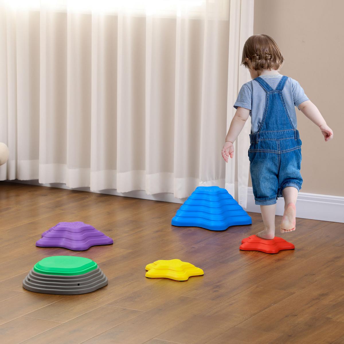 FLUSSSTEINE, 5-tlg. Balanciersteine für Kinder, Trittsteine bis 80 kg Belastbar - Multicolor, Kunststoff (36.5/16/36.5cm) - ZONEKIZ