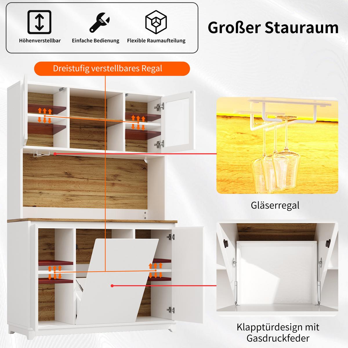 KÜCHENSCHRANK in weiß mit acryltüren, mit led-beleuchtung und abfallfach - Weiß, Holzwerkstoff (120/180/40cm) - Urban Meuble