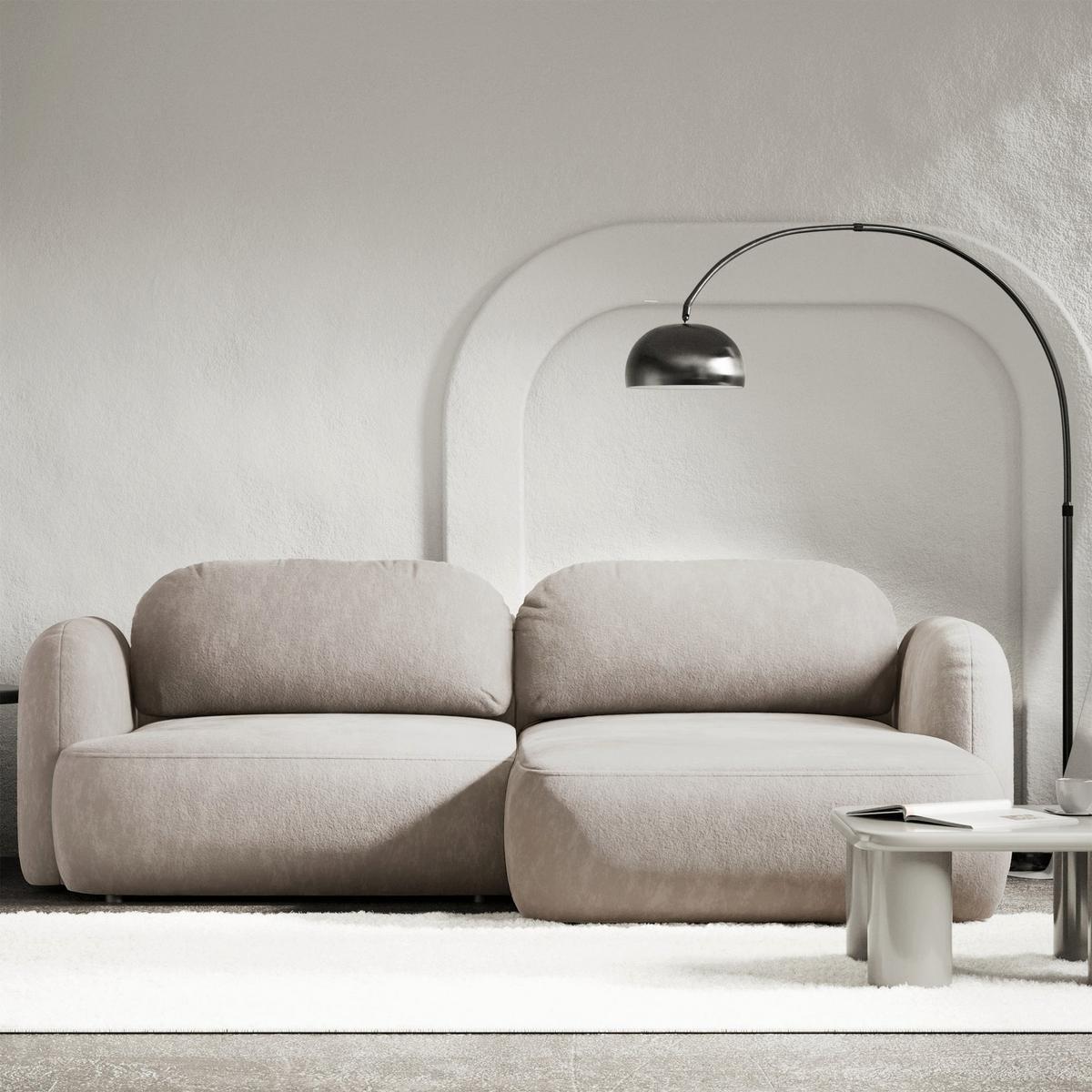 ECKSOFA Tvoya hellbeige Chenille - Ecru/Schwarz, Kunststoff/Textil (175/267cm) - Selsey
