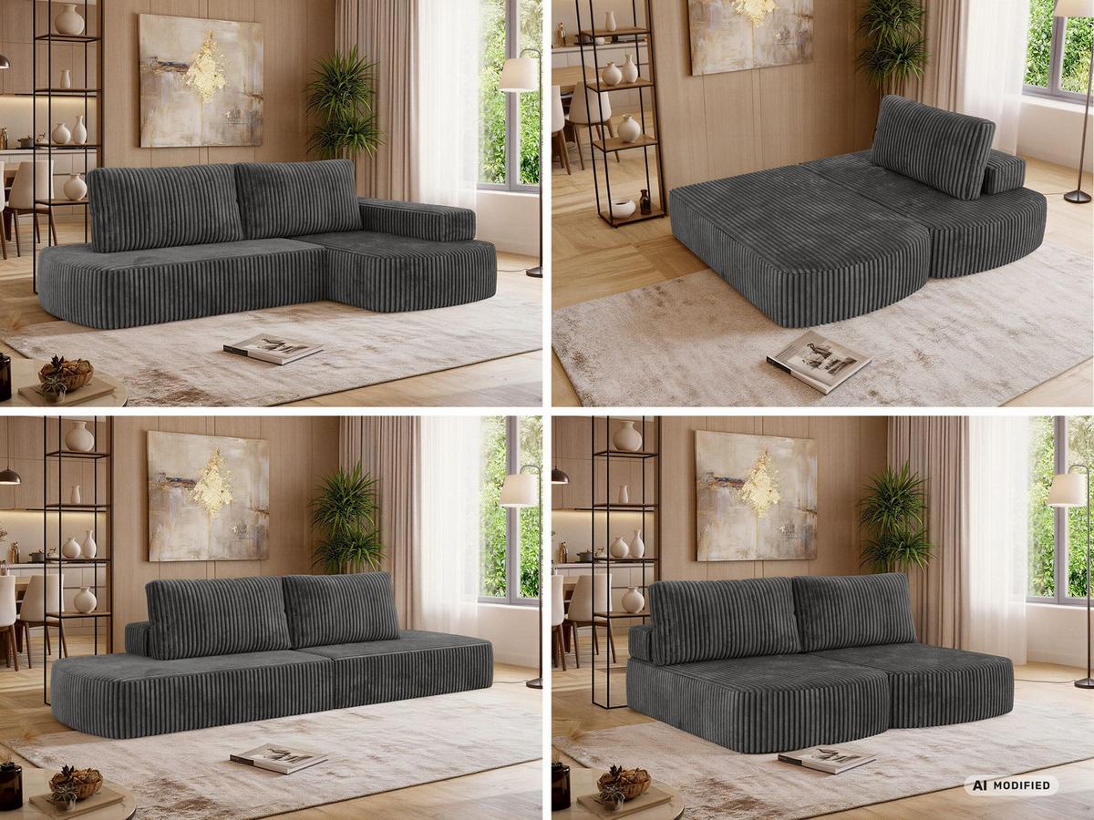 ECKSOFA LIRENA L Cord Grau - Rechts - Grau, Textil (260/160cm) - MKS