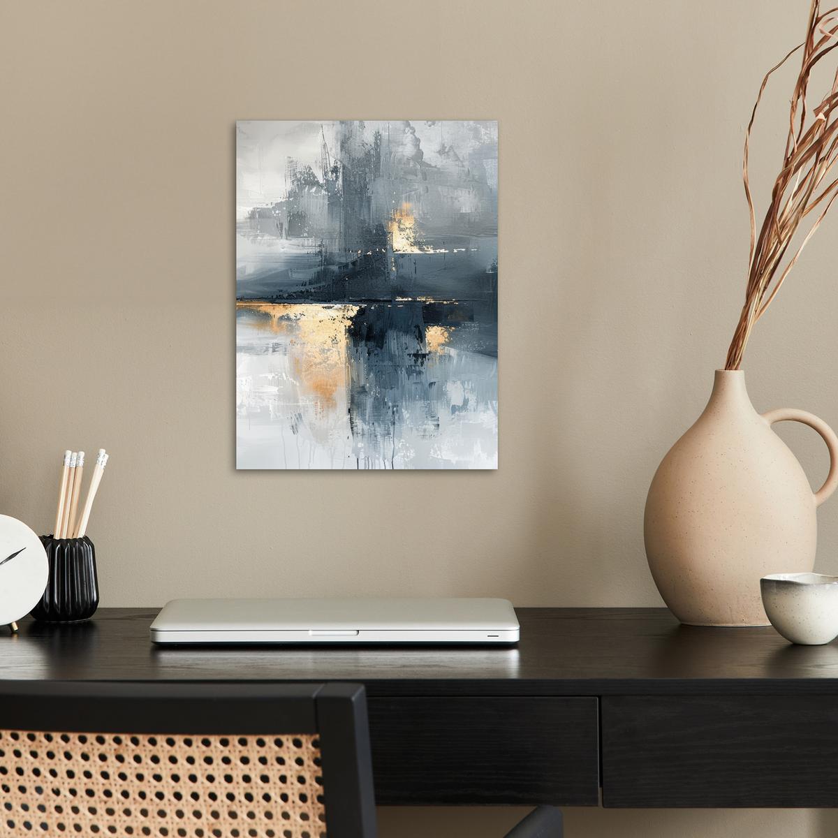 POSTER Kunst - Grau - Gold - Abstrakt Wandbilder 30x40 cm - Dunkelgrau, Papier (30/40/0.1cm) - MuchoWow