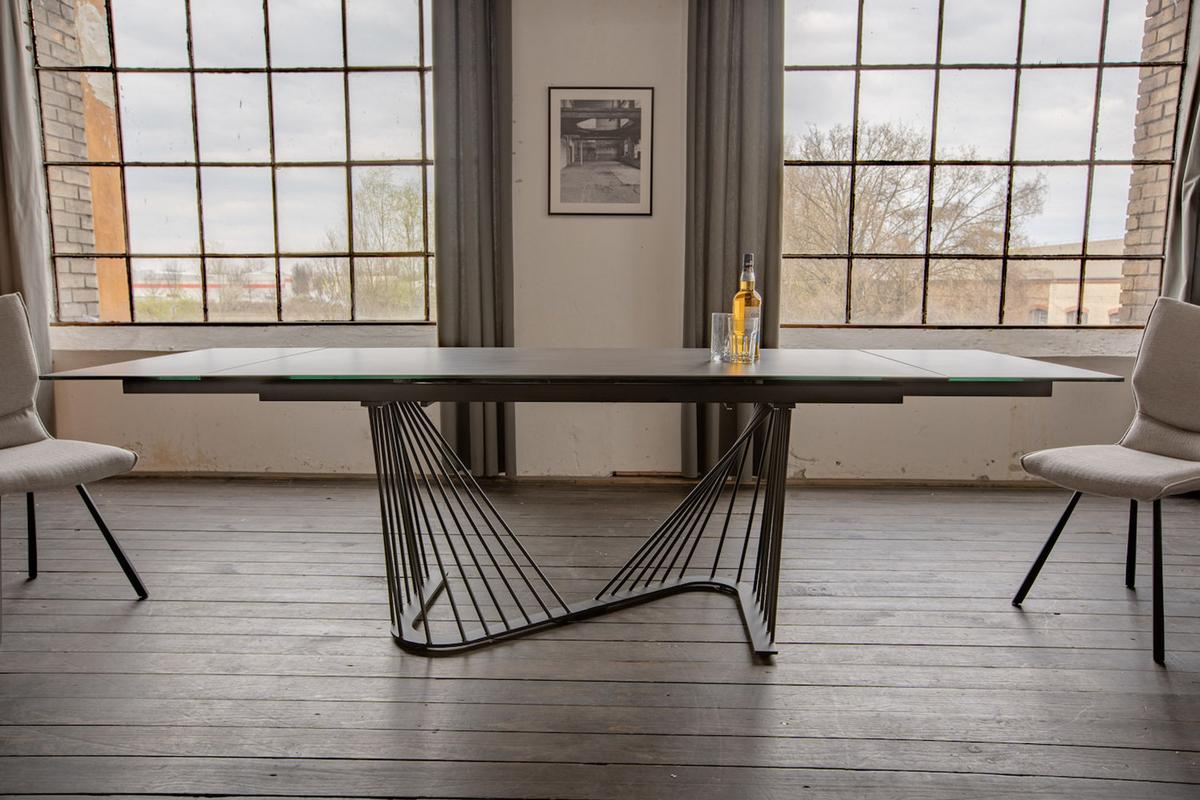 AUSZIEHTISCH ELOISE Schwarz Metall, Glas - Schwarz, Metall (90/180/76cm) - KAWOLA