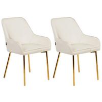 ESSZIMMERSTUHL 2er-Set Samtstoff Cremeweiß Loverna - Weiß, Textil (54/87/63cm) - Beliani