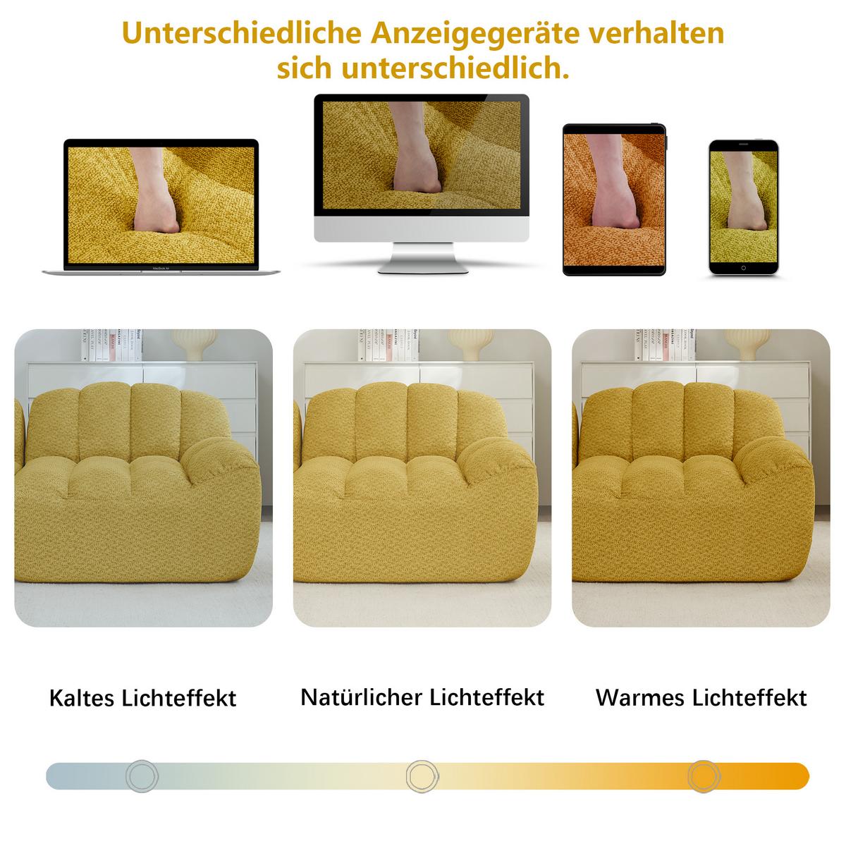 ECKSOFA aus granuliertem Fleece, frameless Lounge-Design ohne Montage - Gelb, Textil (210/165cm) - Urban Meuble