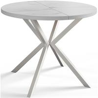RUNDER Esszimmertisch LOFT LITEN, ausziehbarer Tisch Durchmesser: 120 cm/200 cm, Wohnzimmertisch Farbe: Marmur, mit Metallbeinen in Farbe Weiß - Hellgrau/Weiß, Holzwerkstoff (120/120/76cm) - Alpi-Möbel