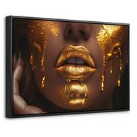LEINWAND Bilder mit Rahmen - Frau - Gold - Luxus - Porträt - 60x40 - Goldfarben, Textil (60/40cm) - MuchoWow
