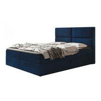 BOXBETT LIZBONA mit 2 Bettkästen, 140x200, Farbe: Dunkelblau, Velourstoff, Doppelbett mit Bonell-Matratze - Dunkelblau, Holz/Kunststoff (140/200cm) - Alpi-Möbel
