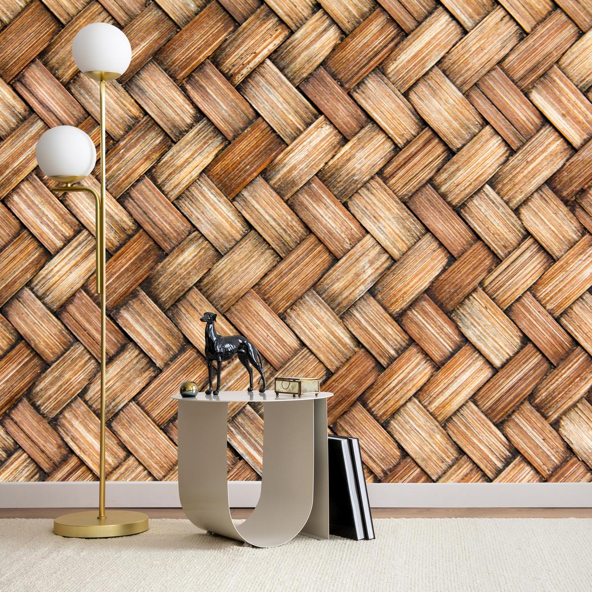 FOTOTAPETE für Küche Weiden Imitation Braune Wand Rustikal Modern 150x105 - Beige/Braun, Papier (150/105cm) - Muralo