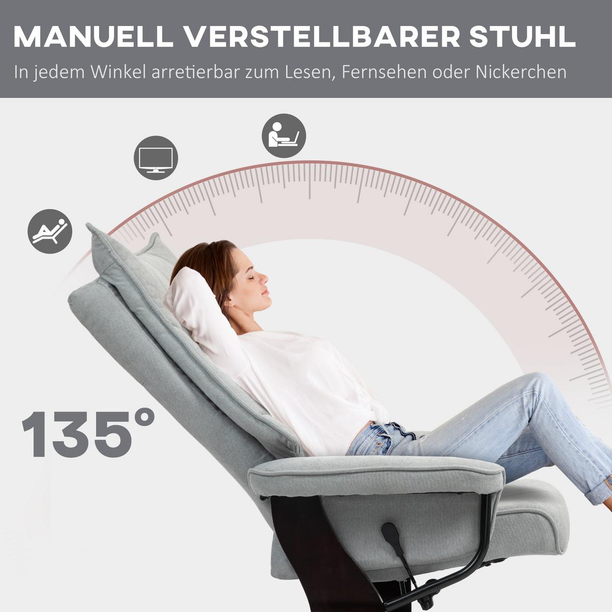 RELAXSESSEL mit Hocker, Drehbar Fernsehsessel mit Liegefunktion Samtoptik - Dunkelbraun/Grau, Holz/Textil (87/113/81cm) - HOMCOM