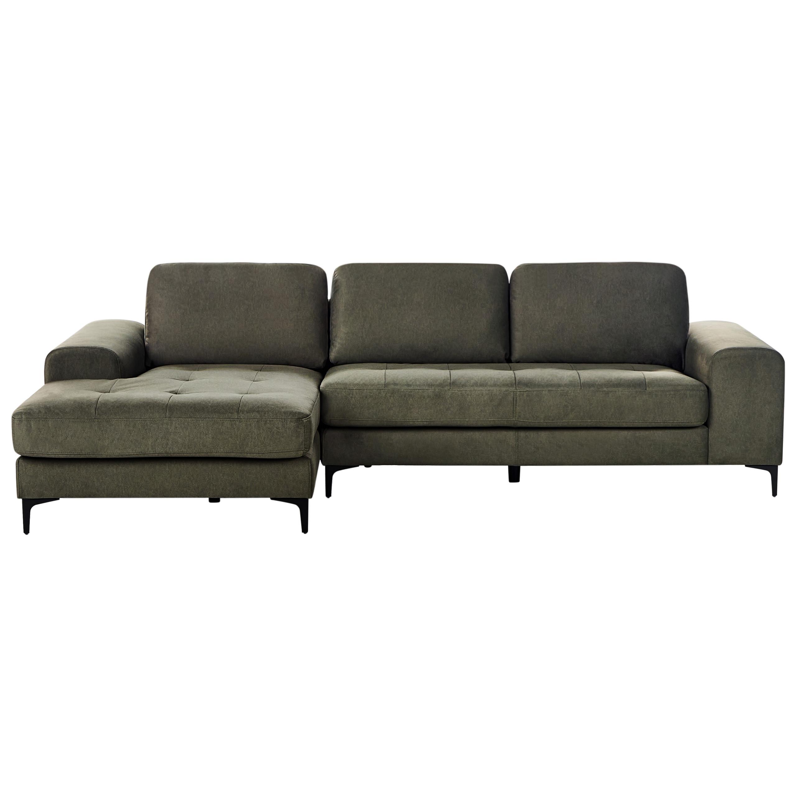 ECKSOFA 4-Sitzer Samtstoff Dunkelgrün rechtsseitig Kiruna - Schwarz/Grün, Textil (290/148cm) - Beliani