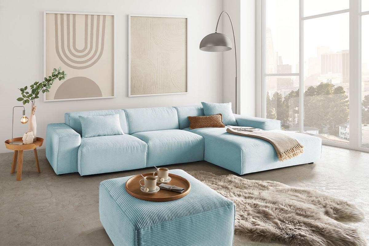 ECKSOFA RANI Hellblau Cord - Schwarz/Hellblau, Kunststoff/Textil (299/189cm) - KAWOLA