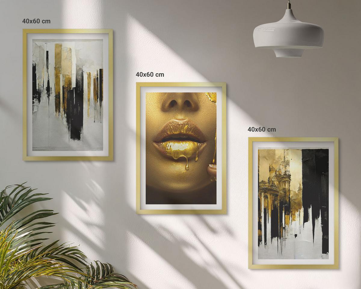 BILDER SET 3er Set - 40x60 cm Goldrahmen - Abstrakte Porträtmalerei - Goldfarben, Kunststoff (40/60cm) - TULUP
