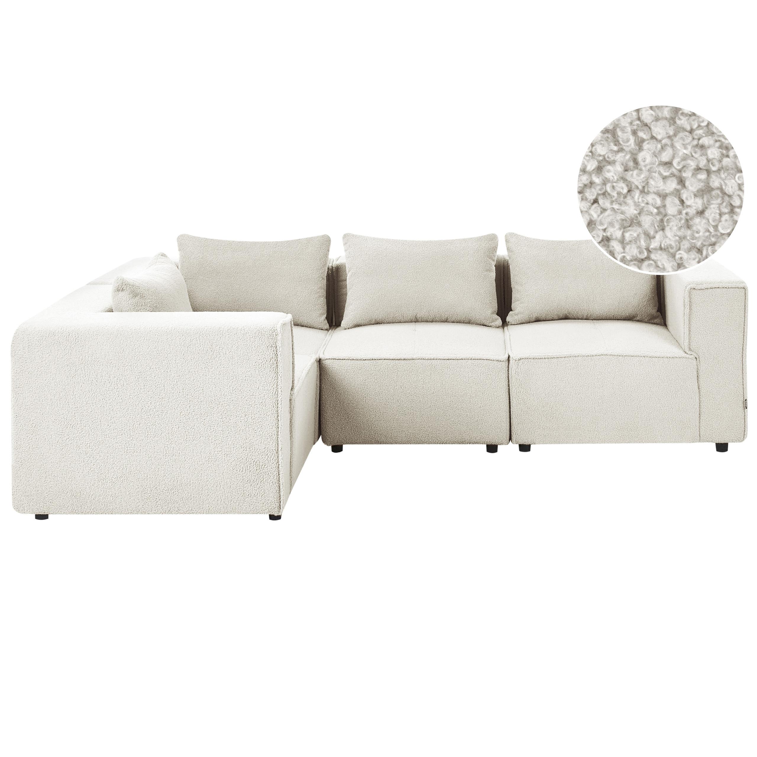 ECKSOFA Modul 4-Sitzer rechtsseitig Cremeweiß Bouclé Axebo - Creme/Weiß, Textil (258/188cm) - Beliani