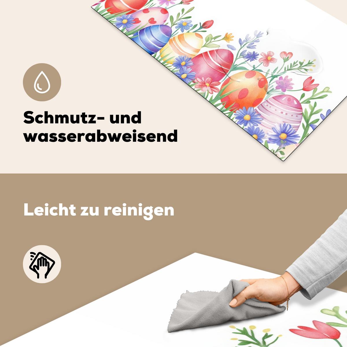 HERDABDECKPLATTE Blumengarten - Bunt - Eier Ceranfeldabdeckung 90x52 cm - Weiß, Kunststoff (90/52/0.2cm) - MuchoWow