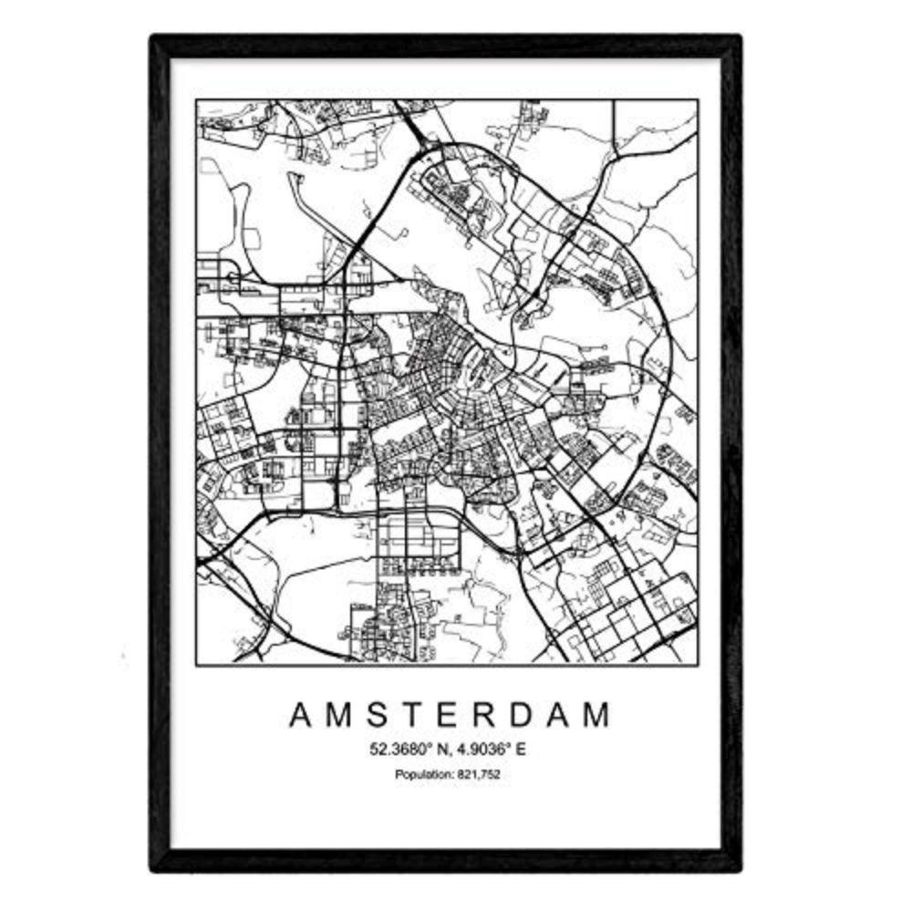 POSTER Athens Stadtplan – Minimalistisch A3 Schwarzer Rahmen - Schwarz, Papier (29.7/5/42cm) - Nacnic