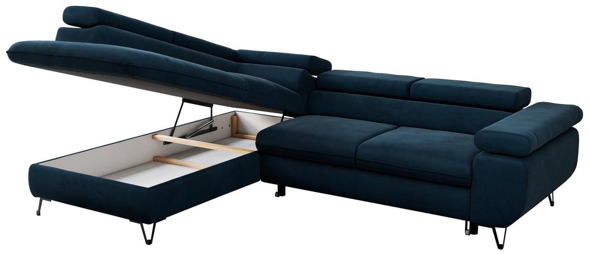ECKSOFA PEDRO L Dunkelblau Velvet - Links Seite - Schwarz/Dunkelblau, Textil/Metall (208/273cm) - MKS