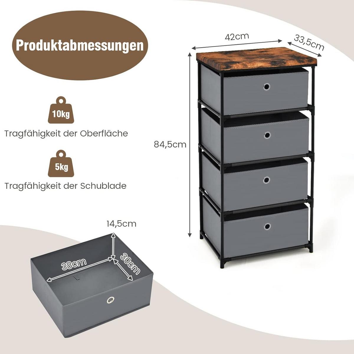 NACHTTISCH Grau - Grau, Textil (42/85/34cm) - COSTWAY