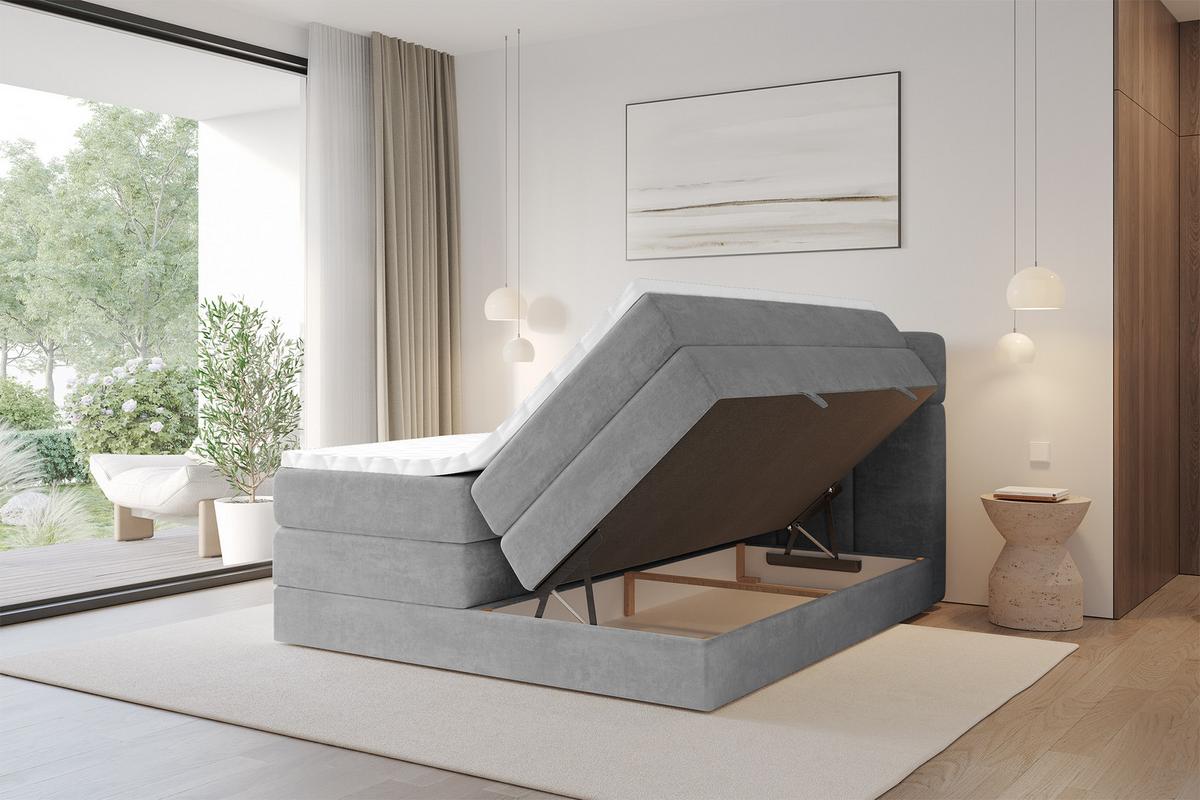 BOXBETT mit Matratze H3/H4 - FAMA KING - 120x200 cm Grau Monolith - Graphitfarben, Holzwerkstoff (120/200cm) - ALTDECOR