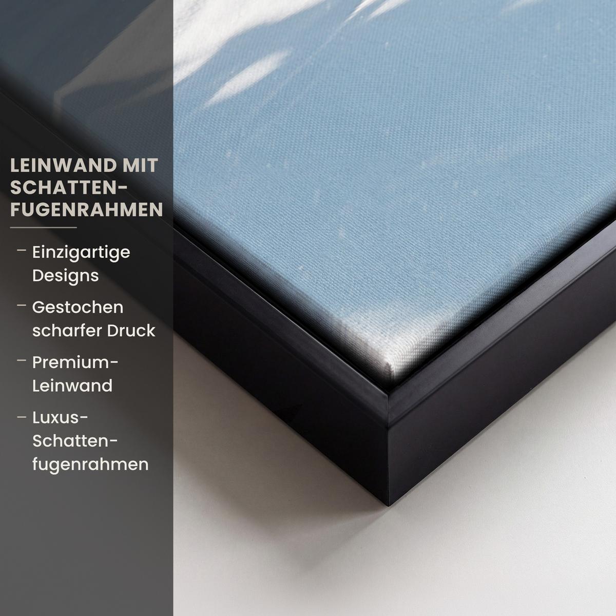 LEINWAND Bilder mit Rahmen - Winterlandschaft - Natur - Berge - Bäume - Schnee - 90x60 - Hellblau, Textil (90/60cm) - MuchoWow