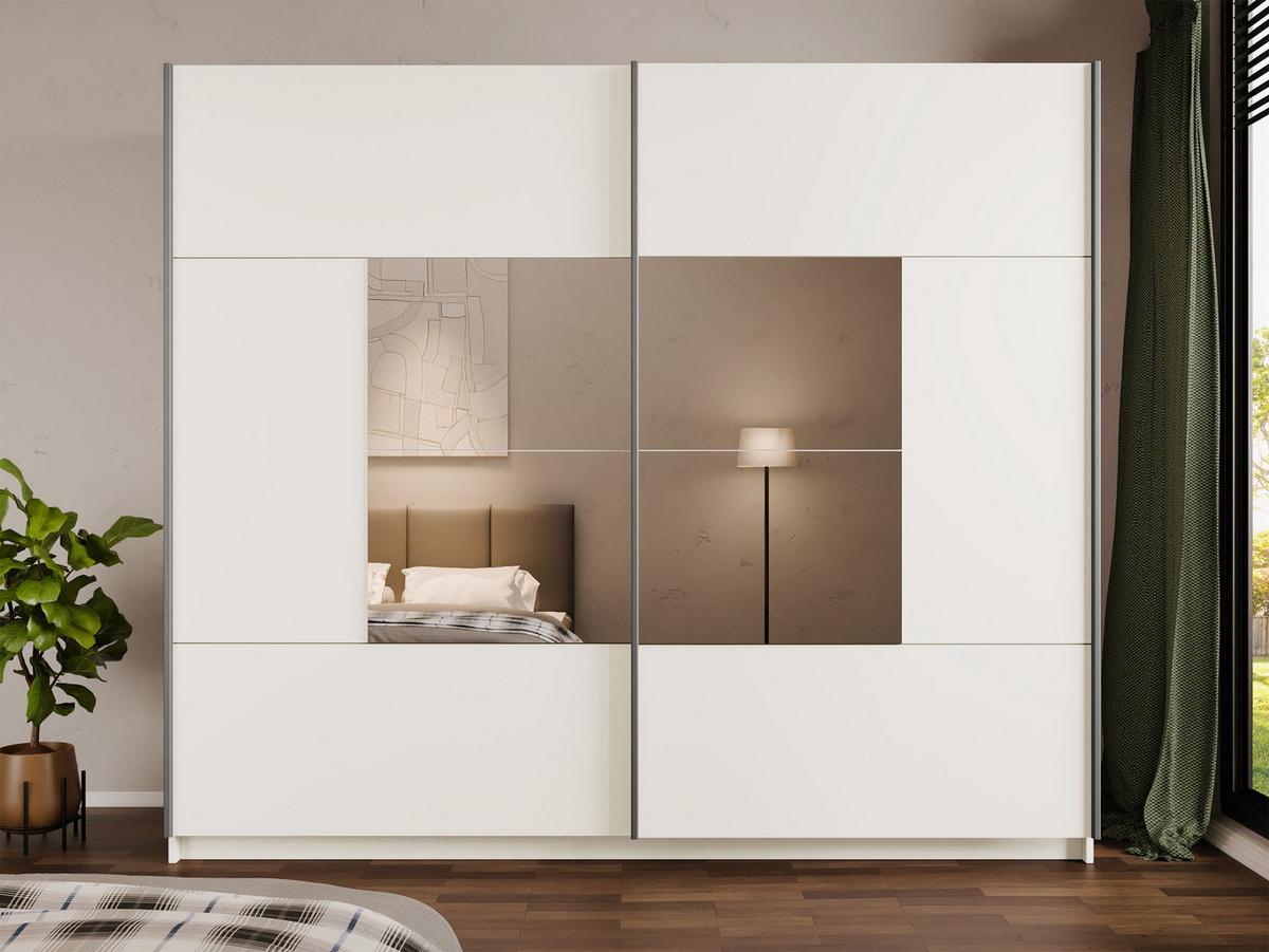 SCHIEBETÜRENSCHRANK Boston 250 - Kaschmir/Silberfarben, Holzwerkstoff/Metall (250/215/65cm) - MIRJAN24