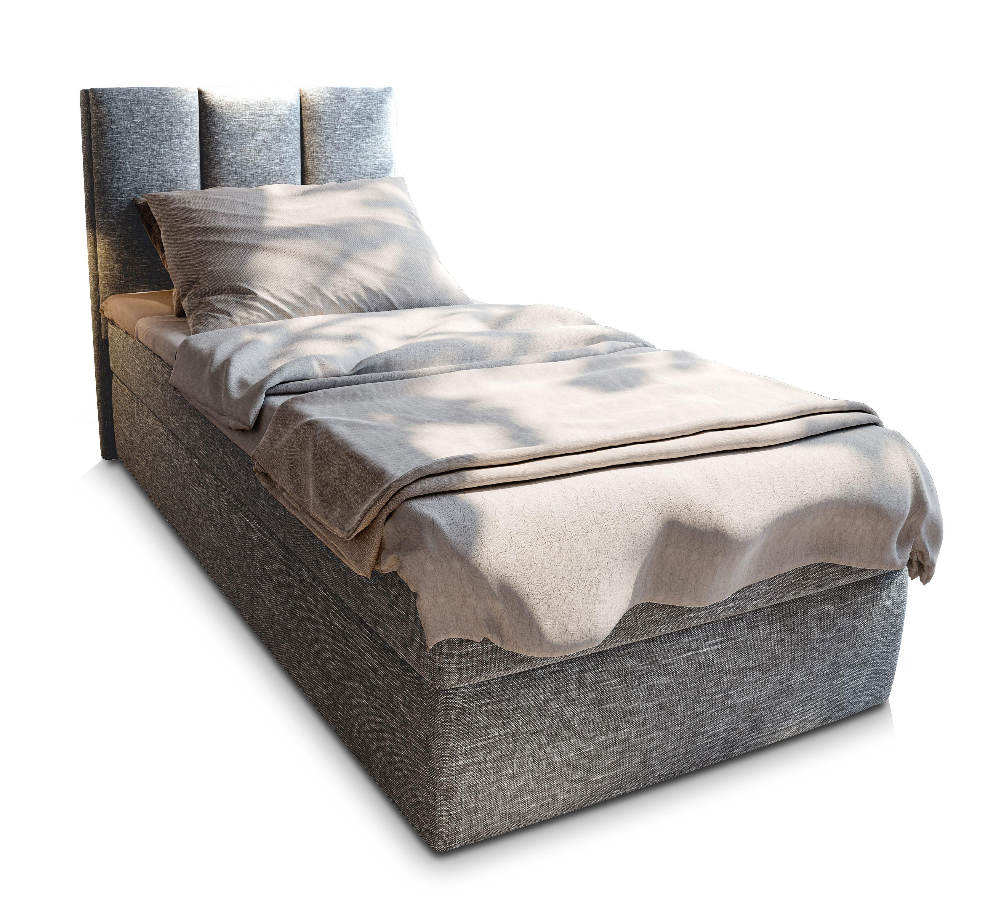 BOXBETT MERIL 100 100x200 cm mit Matratze und Topper - Hellgrau - Hellgrau, Holz (100/200cm) - MASSENO