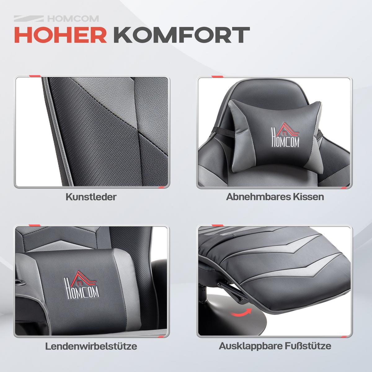 RELAXSESSEL mit Massagefunktion, Elektrisch Fernsehsessel mit Liegefunktion - Schwarz/Grau, Leder/Kunststoff (82.5/111.5/78cm) - HOMCOM