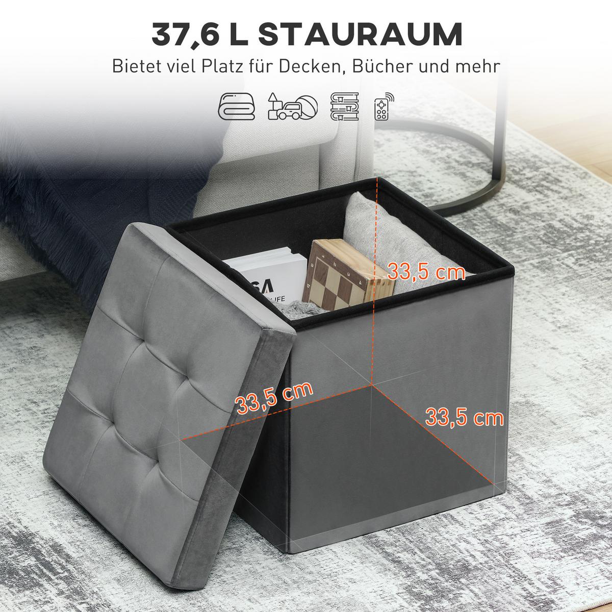 SITZHOCKER Polyester Vliesstoff Grau - Grau, Textil (38/38/38cm) - HOMCOM