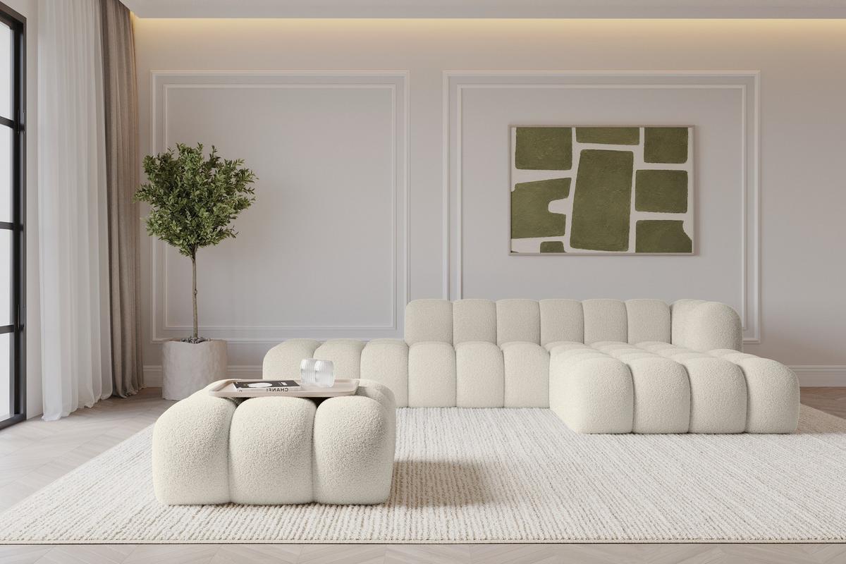 POUF OLEA-PUF 91x87x44 cm Beige Bouclé Modular Sitzhocker - Sandfarben/Beige, Holzwerkstoff/Kunststoff (91/44/87cm) - ALTDECOR