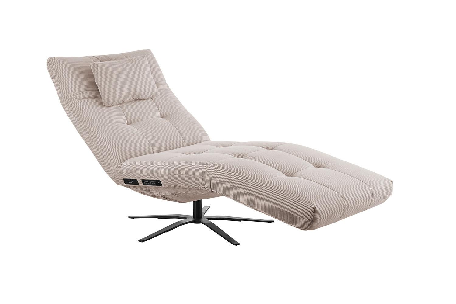 RELAXLIEGE LETICIA Beige Cord Drehbar (360°), Relaxfunktion - Beige/Schwarz, Textil/Metall (82/115/156cm) - KAWOLA