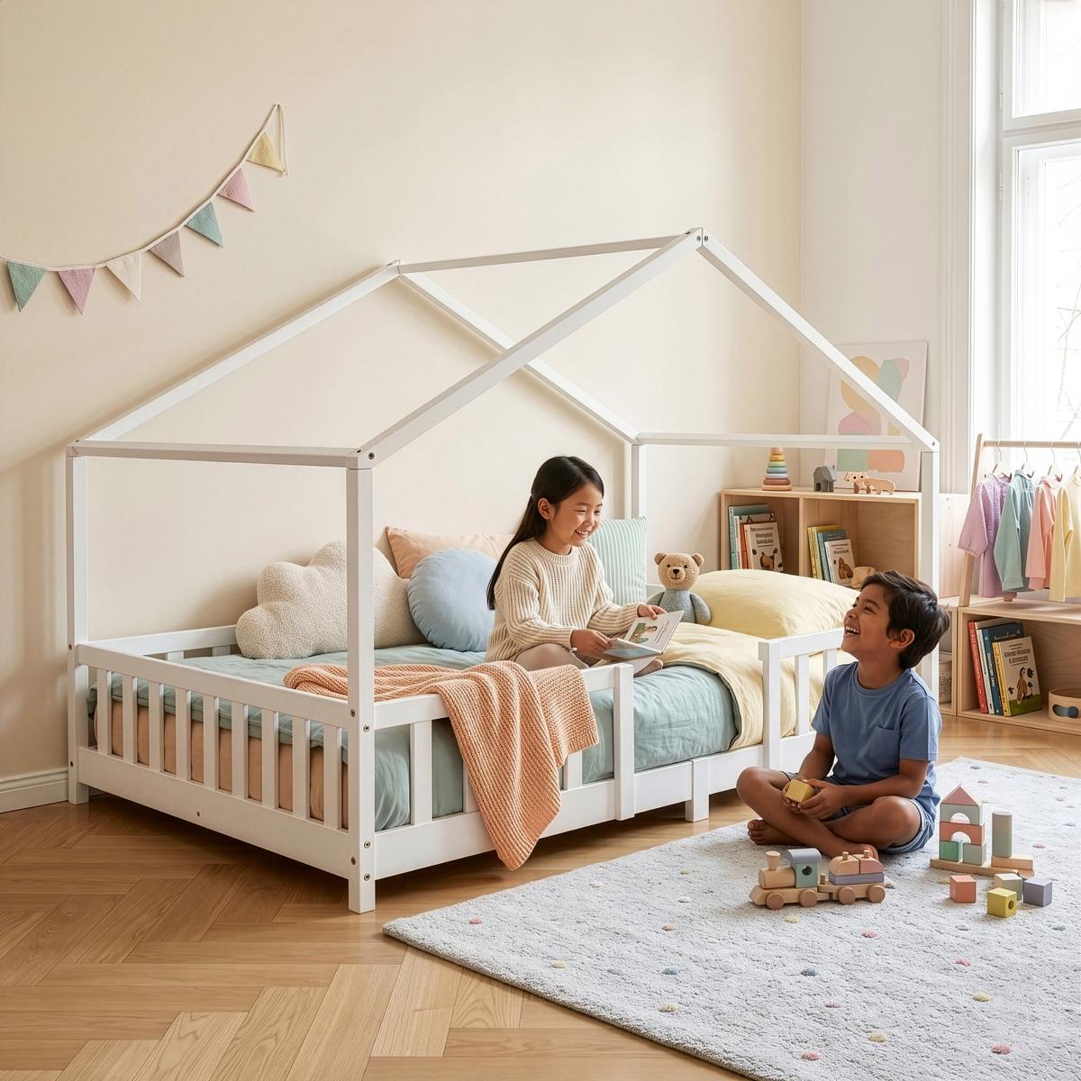 HAUSBETT Treviolo - Weiß, Holz (120/200cm) - [en.casa]