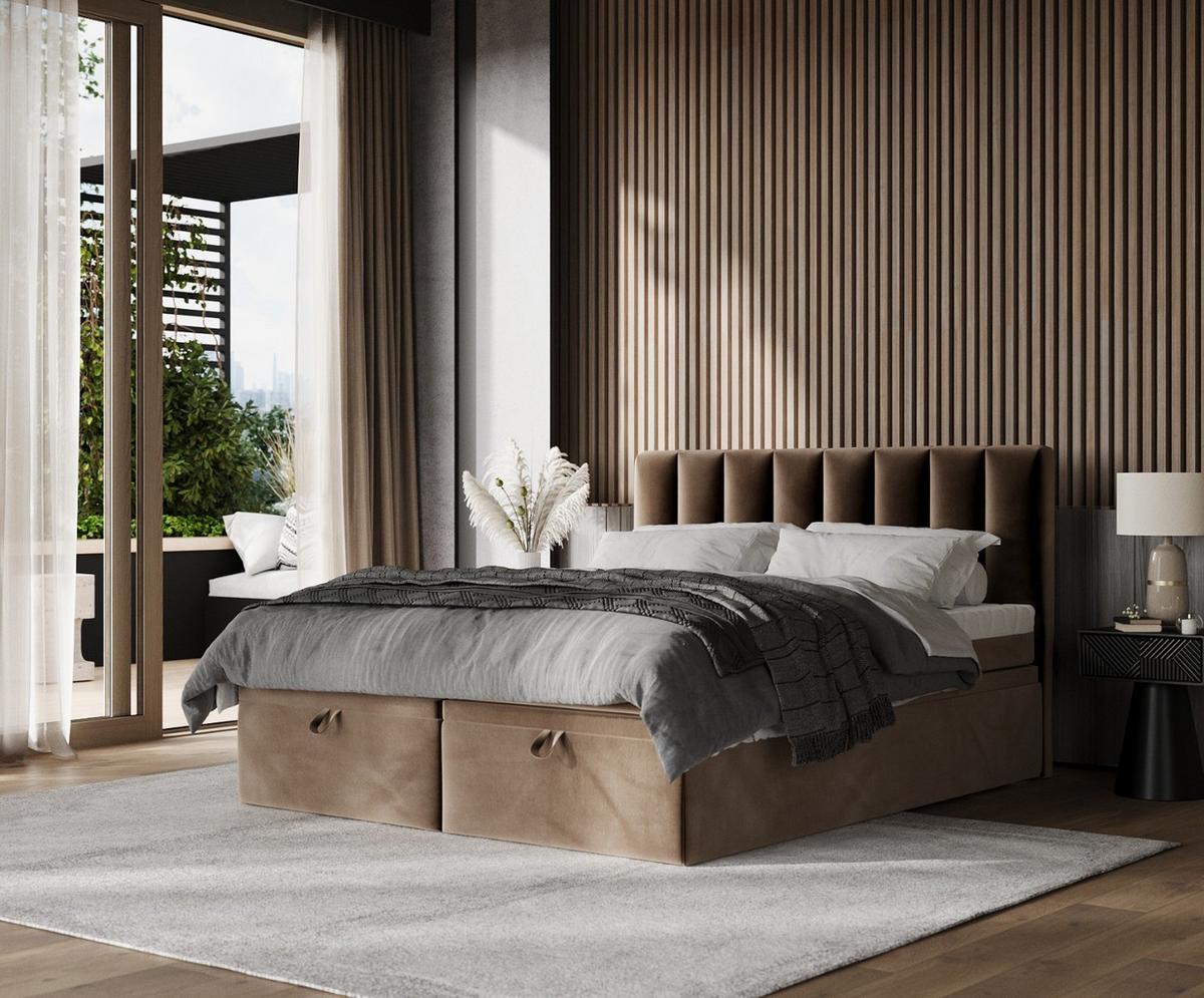 BOXBETT Lume 200/200 cm Braun im Paros Stoff - Schwarz/Braun, Holz/Holzwerkstoff (200/200cm) - AltaBeds