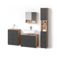 BADMÖBEL-SET Ronco Anthrazit mit Wabenstruktur 4 Teile, mit Schubladenschrank und Midischrank - Anthrazit, Holzwerkstoff (80/58/41cm) - Livinity®