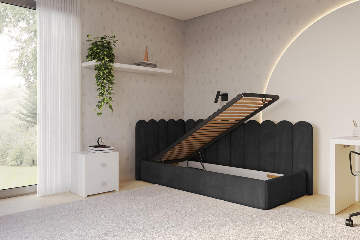 EINZELLBETT Jugendbett mit Bettkasten, Rechts - ARTY 80x200 Schwarz - Anthrazit, Holzwerkstoff/Textil (80/200cm) - ALTDECOR