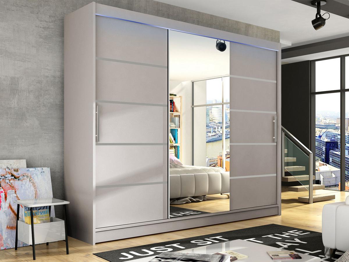 KLEIDERSCHRANK Aston VI, mit RGB LED Beleuchtung - Kaschmir/Silberfarben, Holzwerkstoff/Kunststoff (250/215/58cm) - MIRJAN24