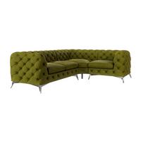 ECKSOFA Chesterfield Laura Olive Samt, Ottomane rechts - Silberfarben/Olivgrün, Holz/Textil (264/204cm) - S-Style Möbel