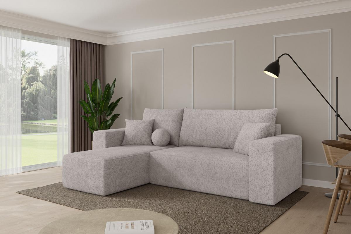 ECKSOFA mit Schlaffunktion Ottomane Links SENO-L 249x139x85 Hellgrau Velours - Hellgrau/Schwarz, Holzwerkstoff/Kunststoff (249/139cm) - ALTDECOR