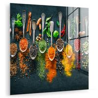 ACRYLGLASBILD Kräuter - Gewürze - Löffel 90x90 cm - Currygelb, Glas (90/90cm) - MuchoWow