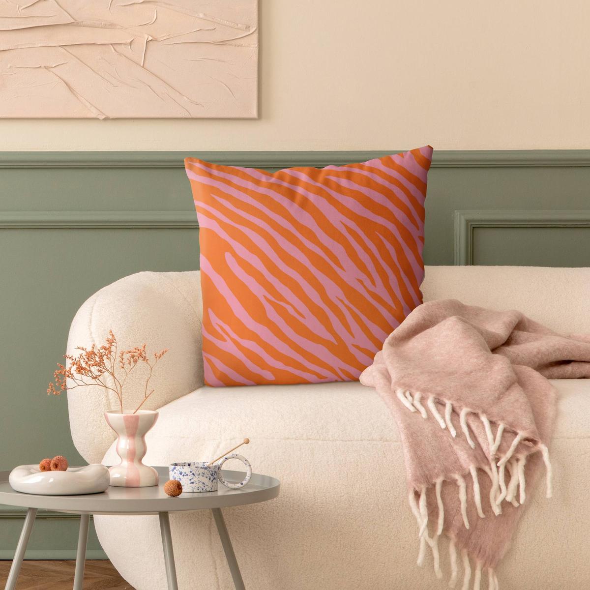 KISSENBEZUG Retro Zebramuster Rosa und Orange 50/50 cm - Orange, Textil (50/50cm) - Bilderwelten