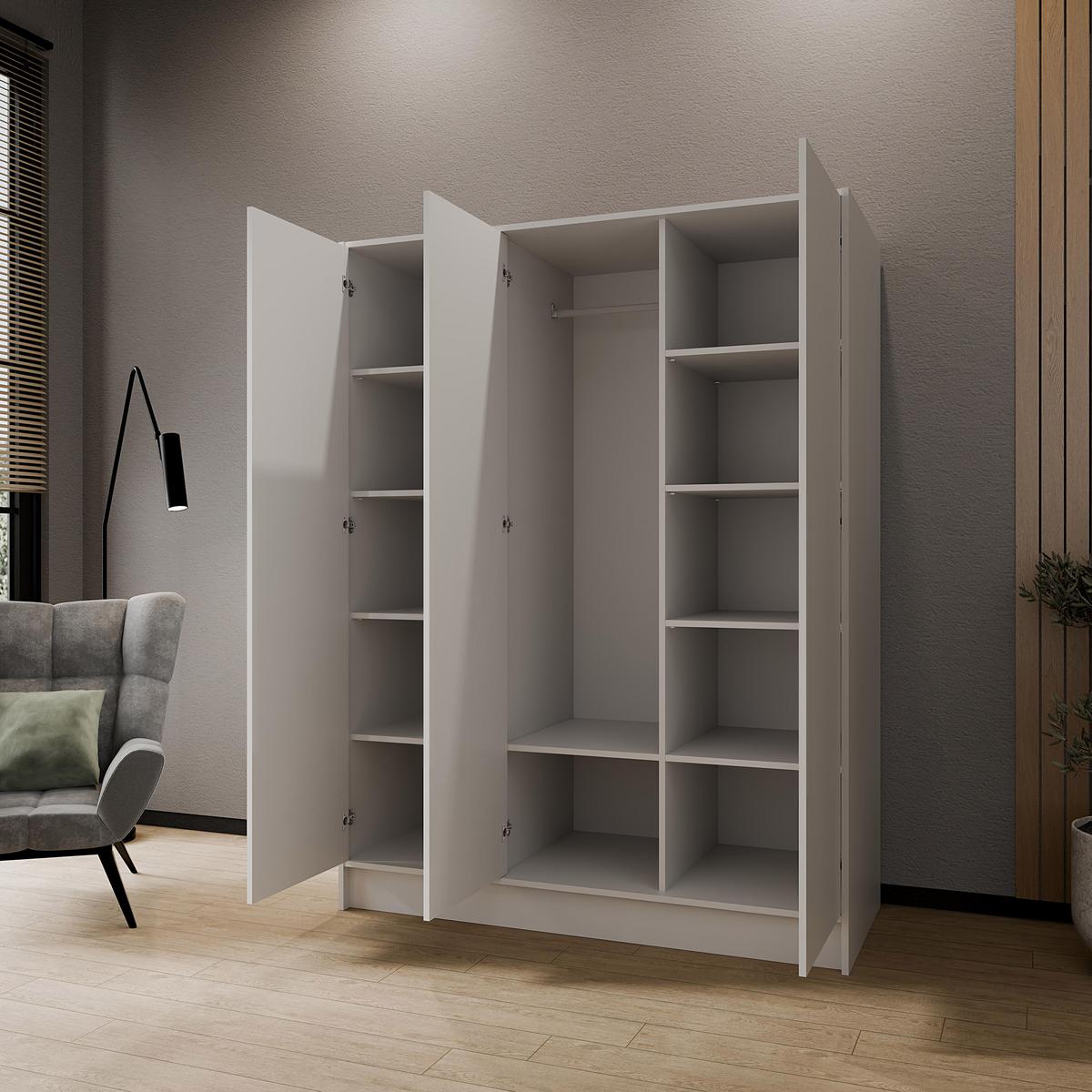 DREHTÜRENSCHRANK Gava mit drei, glatten Türen, Weiß - Weiß, Holzwerkstoff (150/200/51cm) - Beautysofa