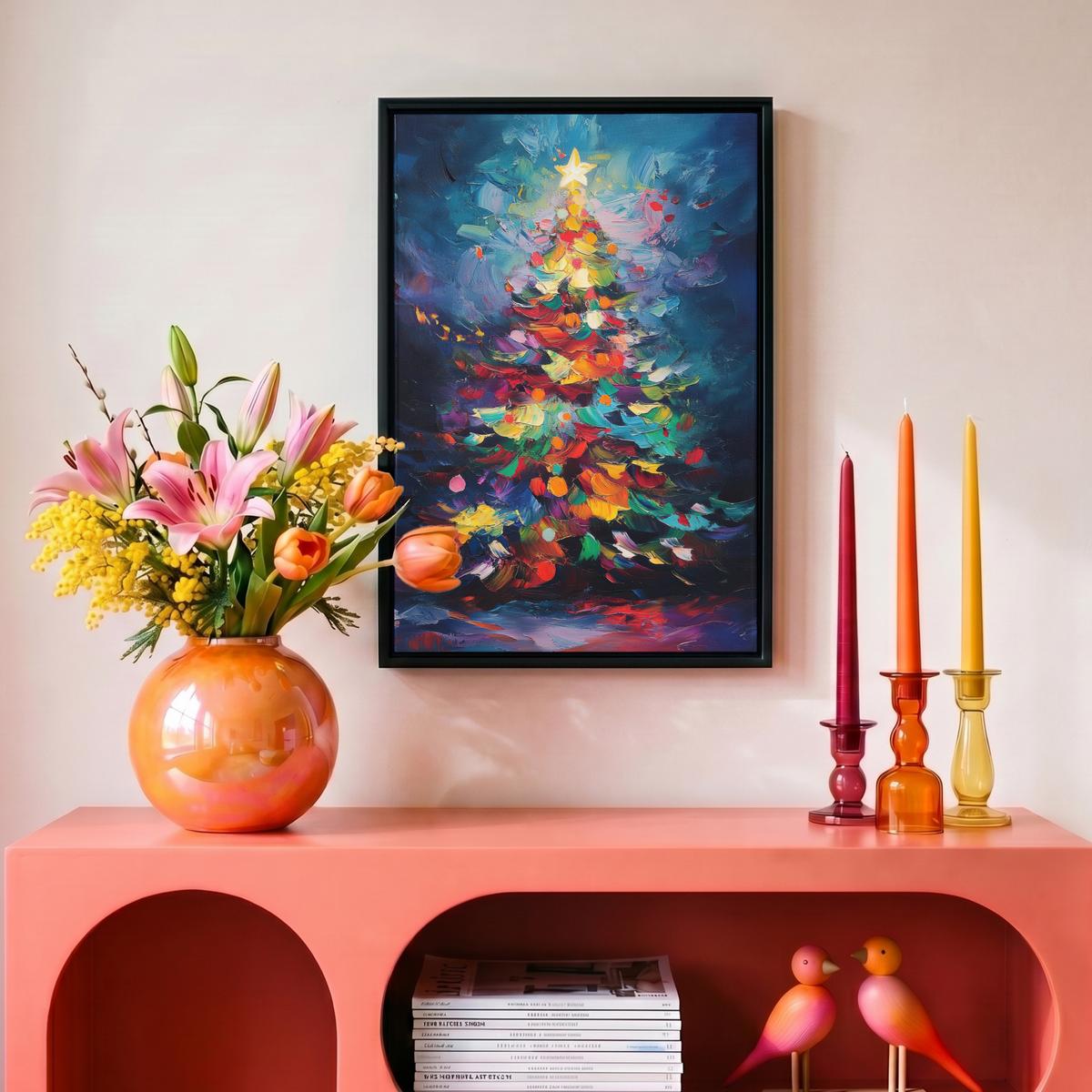 LEINWAND Bilder mit Rahmen - Weihnachtsbaum - Weihnachten - Abstrakt - Farbenfroh - 20x30 - Multicolor, Textil (20/30cm) - MuchoWow
