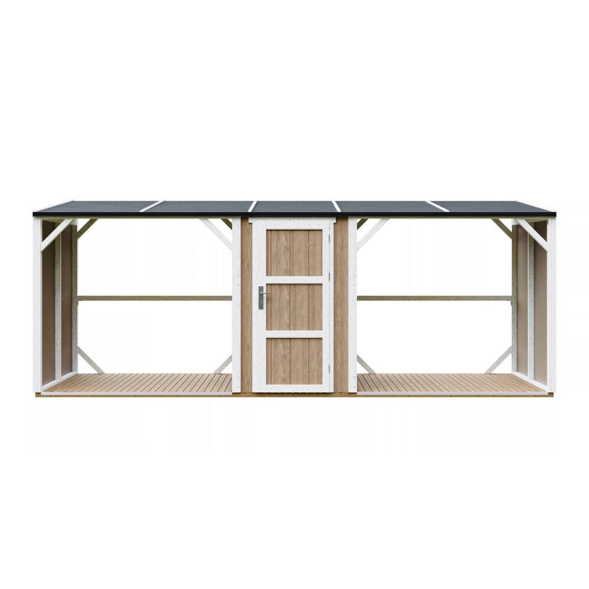 BRENNHOLZLAGER doppelt mit Geräteraum 6,49 m², zwei Brennholzbereiche mit insgesamt ~8,8 m³ Fassungsvermögen - Braun, Holz (118/220/550cm) - Timbela