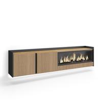 LOWBOARD, Eiche und Schwarz, 212/35/50cm, Elektrokamin XXL, Hängend, Led - Eichefarben, Holzwerkstoff (212/50/35cm) - Skraut Home
