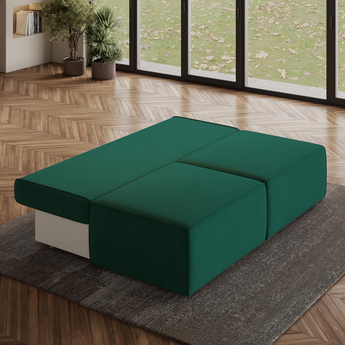ECKSOFA VARNA M Grün Velours-Stoff mit Schlaffunktion - Grau/Grün, Holz/Kunststoff (196/158cm) - MASSENO