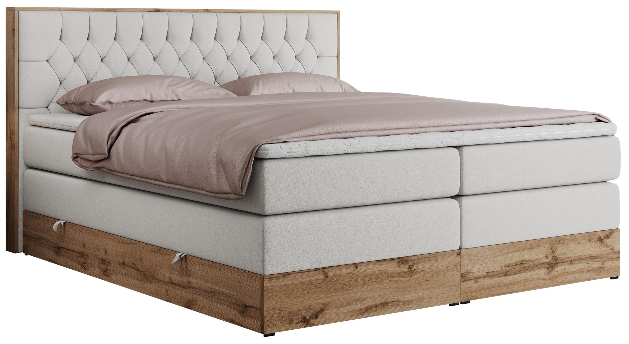 BOXSPRINGBETT AMORE KING 160/200 Weiß Kunstleder - H4 - Weiß, Holz/Textil (160/200cm) - MKS